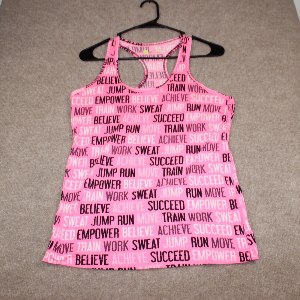 Xersion Womens Pink Motivational Print Racerback Activewear Tank Top Size M